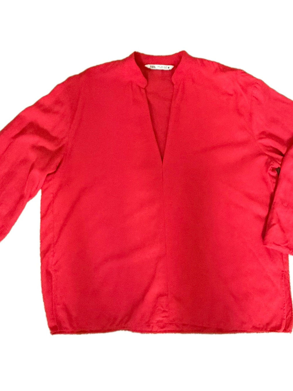 Zara Red Flowy Slit V-Neck Blouse Tunic Top L Excellent Condition Red Orange